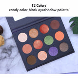 12 Colors Candy Color Black Eyeshadow Palette（50pcs free shipping）