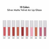 10 Colors Silver Matte Velvet Air Lip Glaze - MSmakeupoem.com