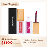 29 Colors Gold Lid Square Tube Lipsticks（50pcs free shipping）