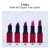 5 colors matte red square tube lipstick（50pcs free shipping）