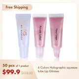 6 Colors Holographic squeeze tube Lip Glosses（50pcs free shipping）