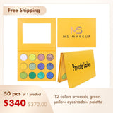 12 Colors Avocado Green Yellow Eyeshadow Palette（50pcs free shipping）