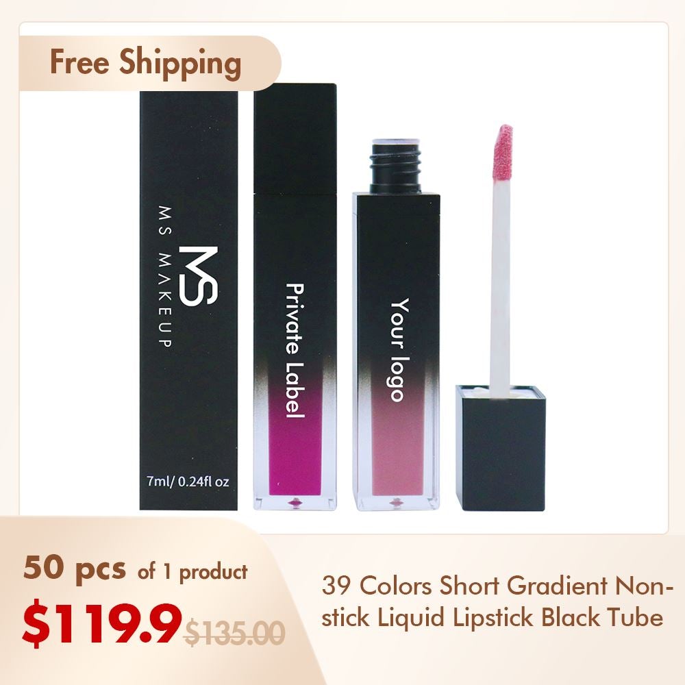Factory Outlet 39 Colors Short Gradient Non-stick Liquid Lipstick Black Tube（50pcs free shipping）