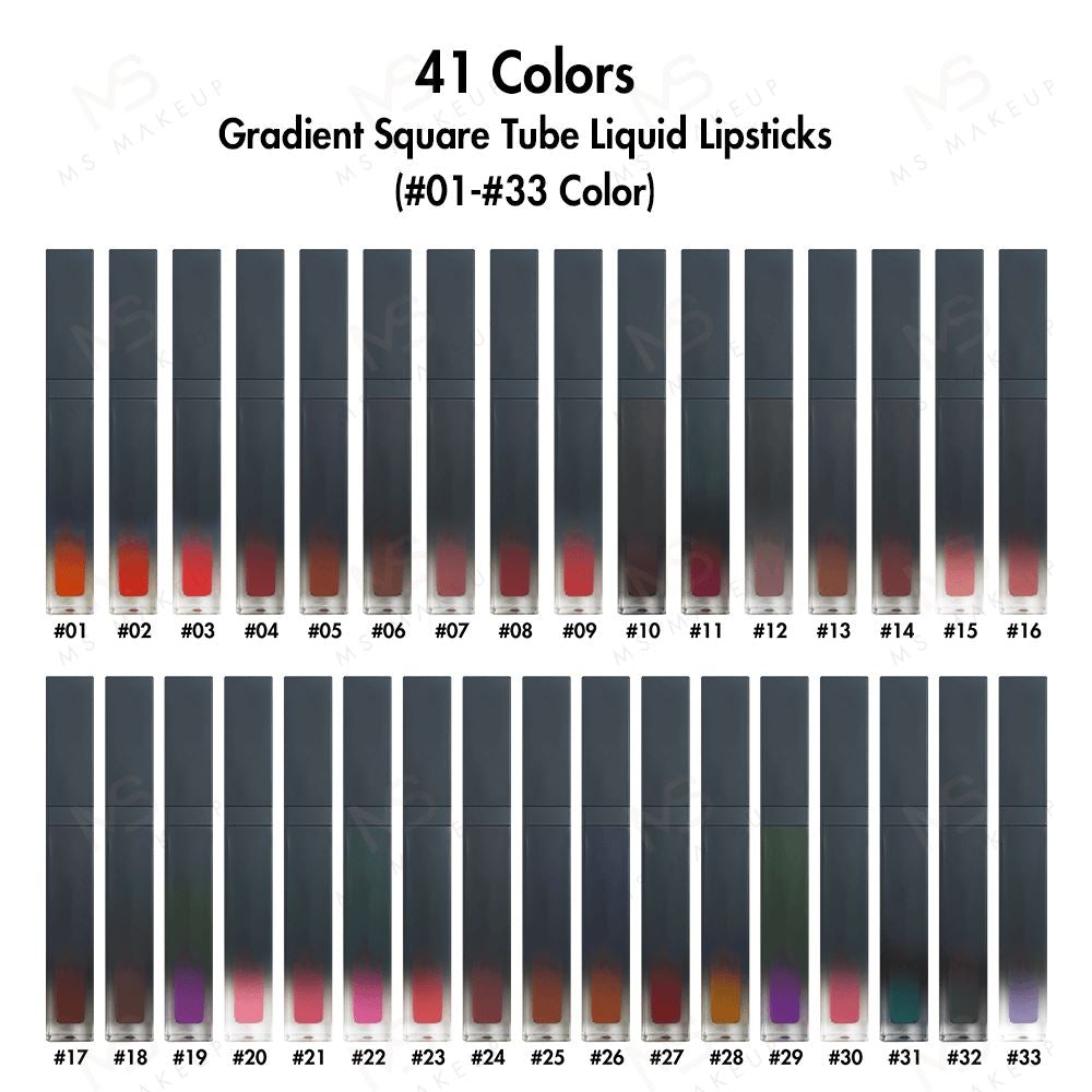 41 Colors Gradient Square Tube Liquid Lipsticks (#01-#33 Color)