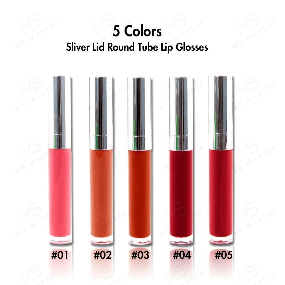 5 Colors Sliver Lid Round Tube Lip Glosses