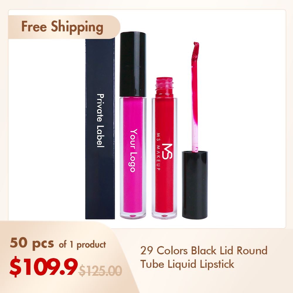 29 Colors Black Lid Round Tube Lipstick（50pcs free shipping）