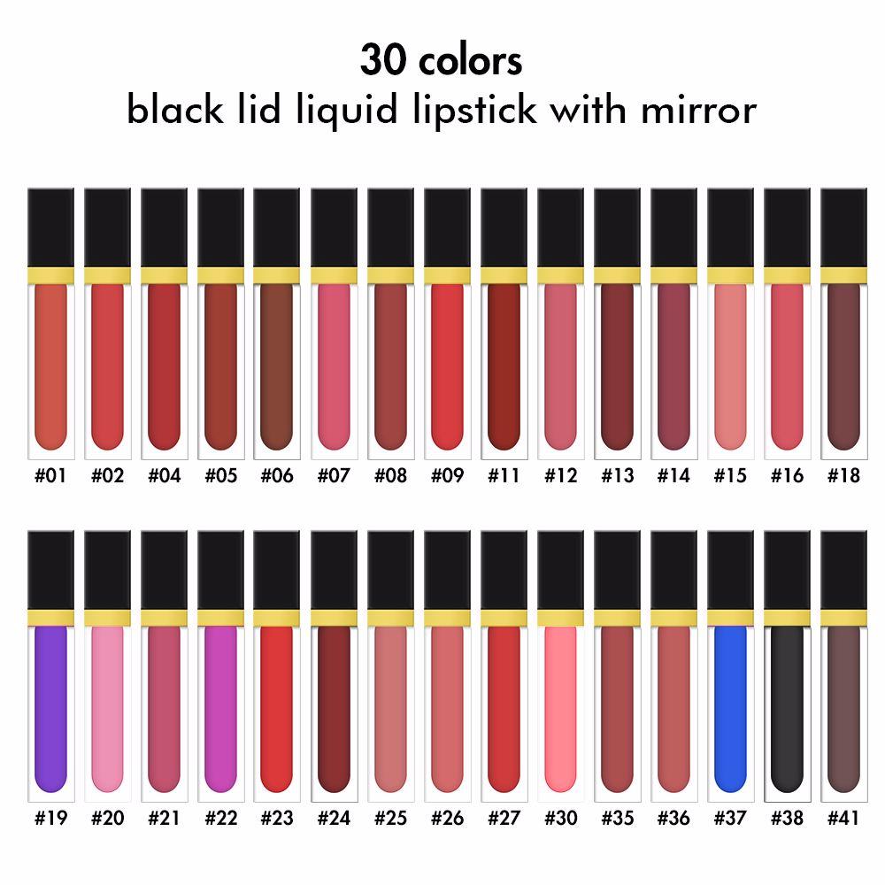 30 Colors Black Lid Liquid Lipstick with Mirror - MSmakeupoem.com