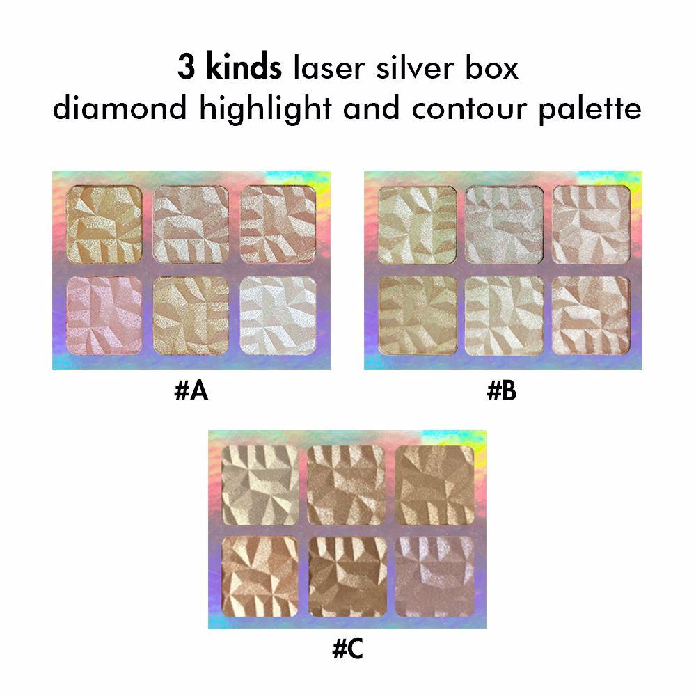 3 Kinds Laser Silver Box Diamond Highlight and Contour Palette - MSmakeupoem.com