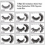 1 Pair 3d Imitation Mink Hair False Eyelashes with Square Nude Box - MSmakeupoem.com