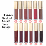 12 Colors Gold Lid Square Tube Lipsticks - MSmakeupoem.com