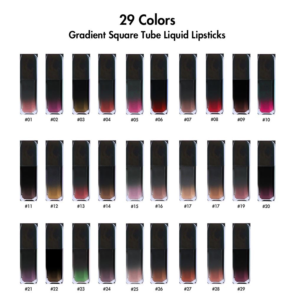 29 Colors Gradient Square Tube Liquid Lipsticks - MSmakeupoem.com