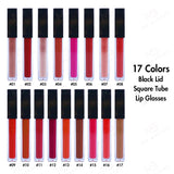 17 Colors Black Lid Square Tube Lip Glosses - MSmakeupoem.com