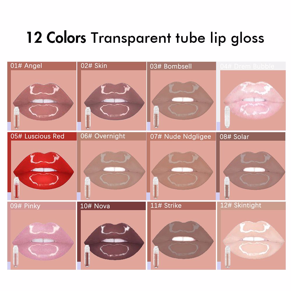 12 Colors Transparent Tube Lip Gloss /custom Logo Lip Glaze - MSmakeupoem.com