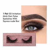 1 Pair 3d Imitation Mink Hair False Eyelashes with Square Nude Box - MSmakeupoem.com