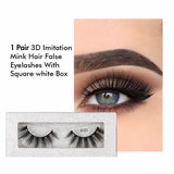 1 Pair 3d Imitation Mink Hair False Eyelashes with Square White Box - MSmakeupoem.com