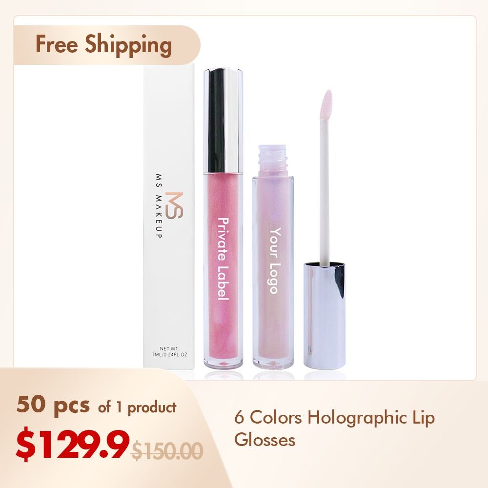 New 6 Colors Holographic Lip Glosses（50pcs free shipping）